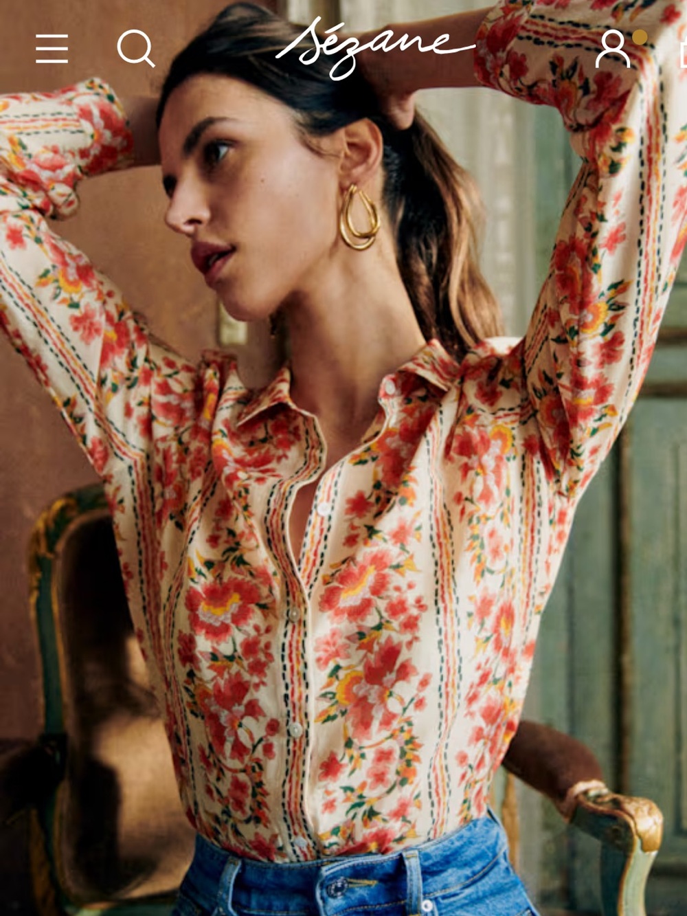 Sz 6 Sezane Fiori Rossi Print Button-Down Pierro Shirt Sz 38 UK - Picture 3 of 17
